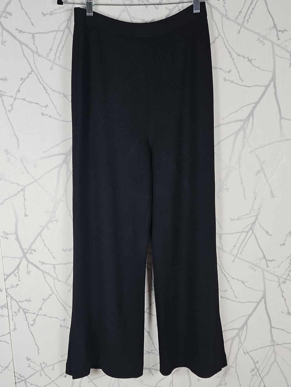 St. John Black 80% Wool Santana Knit Pull On Wide Leg Pants